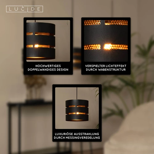 Lucide ROSAS - Pendelleuchten - 3xE27 - Schwarz - USP